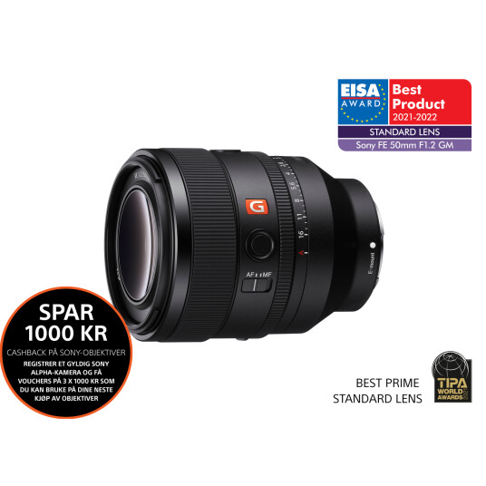 Sony FE 50mm f/1.2 GM E-Mount Fullformat Objektiv med Autofokus Sony FE 50mm f/1.2 GM E-Mount Fullformat Objektiv med Autofokus
