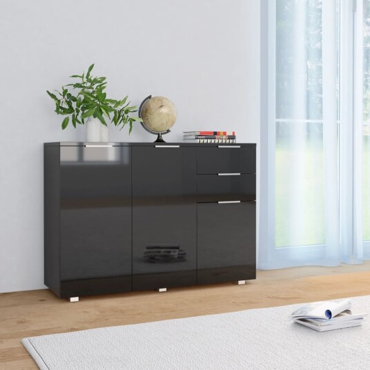vidaXL Skjenk høyglans svart 107x35x76 cm