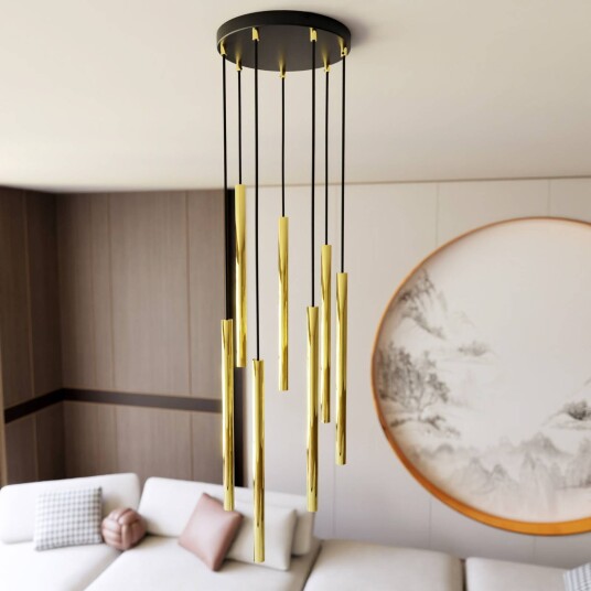 EMIBIG LIGHTING Selter Premium pendellampe gullfarget 7-lys metall EMIBIG LIGHTING Selter Premium pendellampe gullfarget 7-lys metall
