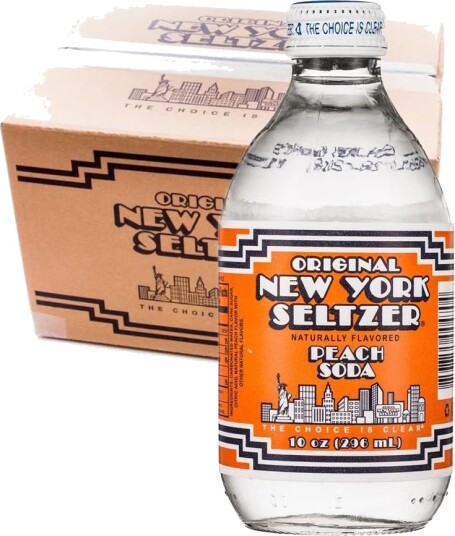 12 stk Original New York Seltzer Peach Soda Brus med Ferskensmak Hel Eske 3,55 liter USA 12 stk Original New York Seltzer Peach Soda Brus med Ferskensmak Hel Eske 3,55 liter USA