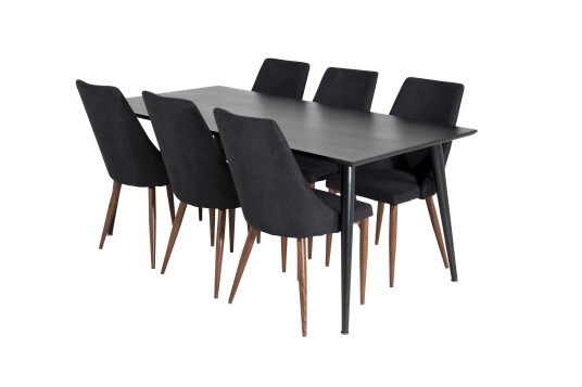 Venture Home Dipp Spisegruppe 180 cm Rektangulær med 6 Leone Stoler Sort