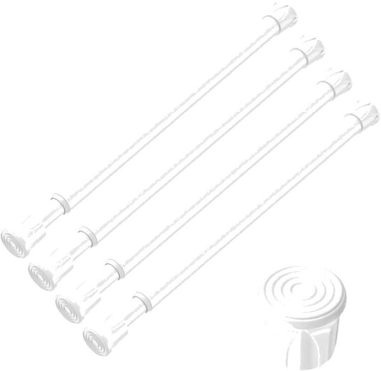 4 STK Små Fjærspente Gardinstenger 12 til 20 Tommer Mini DIY Spennstenger Uten Boring for Smale Vindu Sidevinduer Hvit