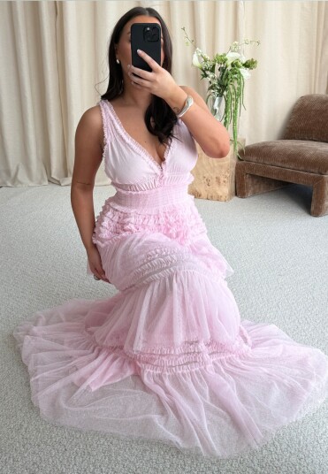 Bubbleroom Frill Dotted Tulle Gown   Pink   34