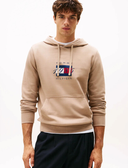 Tommy Hilfiger Linear Flag Graphic Hoodie - Beige - XXXL Tommy Hilfiger Linear Flag Graphic Hoodie - Beige - XXXL