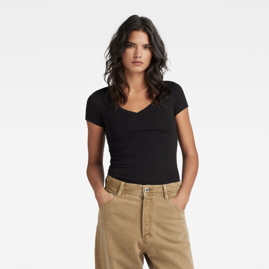 G-Star RAW Basic V-Neck Cap Sleeve T-Shirt - Black - Women M Black female