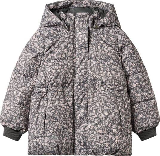 Wheat Polstret Jakke   Eli   Dark Kullgrønne blomster   Wheat   7 år (122)   Dunjakke Beige Grå Rosa Svart