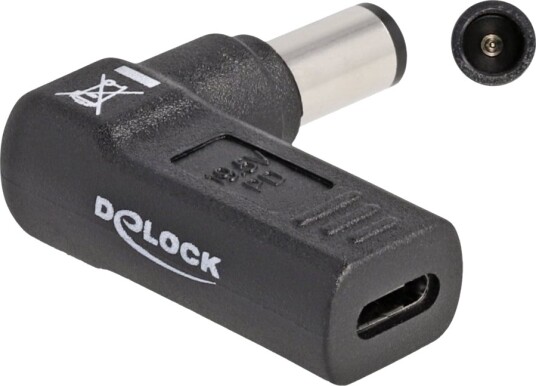 Delock Strømadapter Usb C Hunn Til 7,4 X 5 Mm Dc Jakk Hann 19.5 V 3 A Vinklet Svart