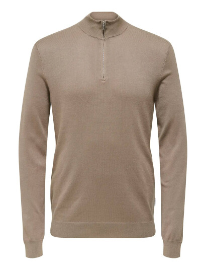 ONLY & SONS Onswyler Life Reg 14 Half Zip Knit Noos - Beige - XXL
