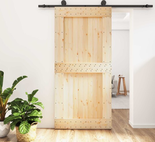 vidaXL Skyvedør Naturlig og svart 100 x 210 cm Massiv Furu Tre vidaXL Skyvedør Naturlig og svart 100 x 210 cm Massiv Furu Tre