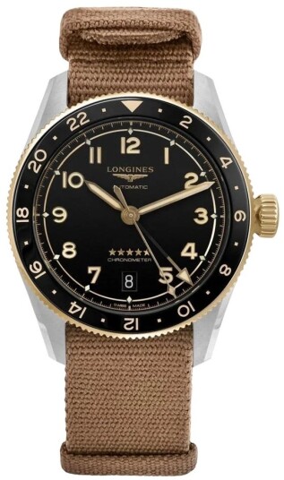 Longines Herreklokke L3.802.5.53.9 Spirit Zulu Time Sort/Tekstil Ø39
