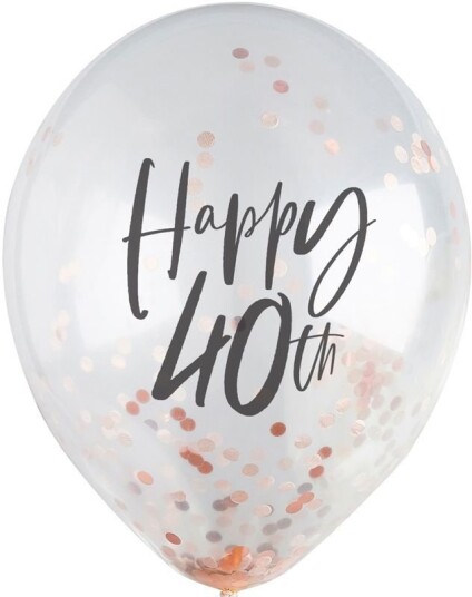 5 stk 30 cm Gjennomsiktige Happy 40th Ballonger med Rosegull Konfetti