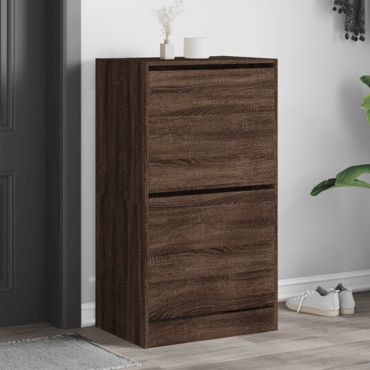 Skoskap med 2 vippeskuffer brun eik 60x42x108 cm 8721012385856 Skoskap med 2 vippeskuffer brun eik 60x42x108 cm 8721012385856