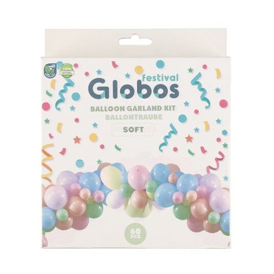 Ballonggirlang med 60 ballonger i pastellfarger