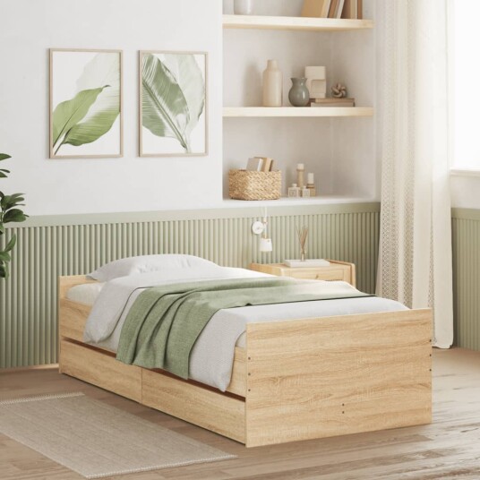 vidaXL Sengeramme med skuffer sonoma eik 90x190 cm 8721012245976