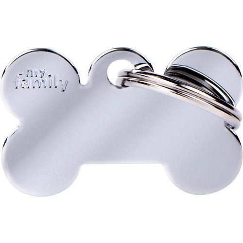 Myfamily ID-brikke til hund Large Sølv i aluminium - 38x25 mm