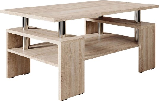 Cubeia Sofabord 110 cm med Oppbevaringshyller - Eikefarge/Krom