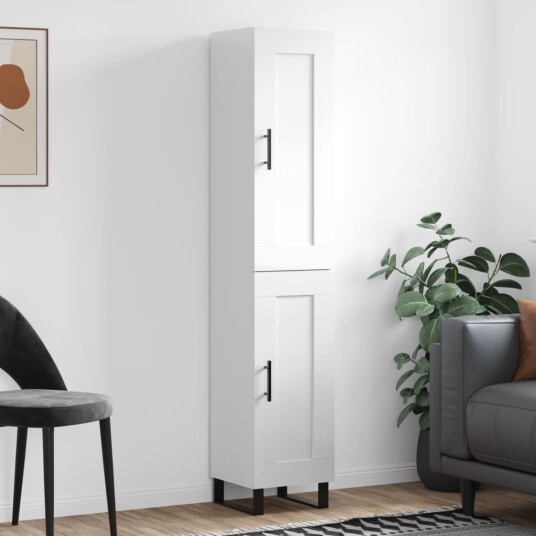 vidaXL Highboard høyglans hvit 34,5x34x180 cm konstruert tre 8720845498979