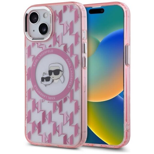 Karl Lagerfeld Monogram iPhone 15 Etui Rosa med MagSafe