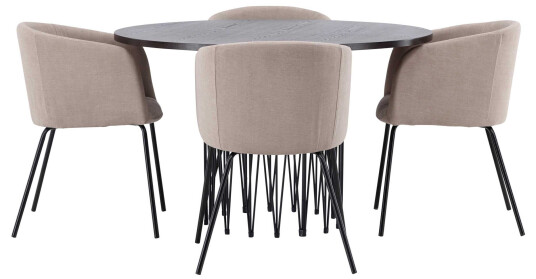 Venture Design Stone round & Berit spisegruppe Beige/mokka 4 stoler & bord 120 cm