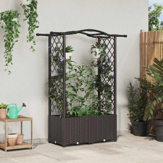 vidaXL Hevet Bed med Trellis og Tak Brun 125 x 40 x 138 cm PP