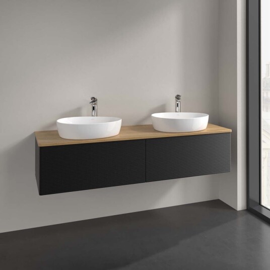 Villeroy & Boch Antao Servantskap med 2 skuffer 160x50x36 cm u/lys Sort Matt/Eik Villeroy & Boch Antao Servantskap med 2 skuffer 160x50x36 cm u/lys Sort Matt/Eik