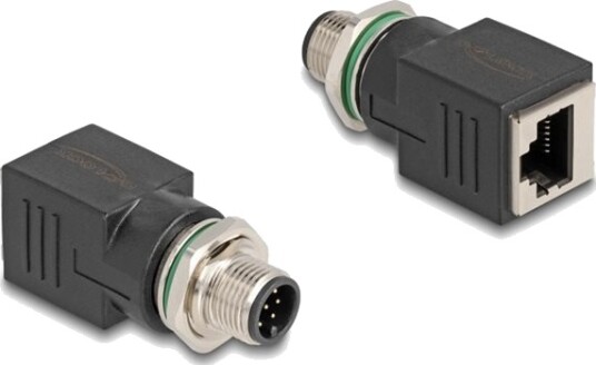 Delock   Nettverksadapter   8 Pins M12 Hann Skrubar Til Rj 45 Hunn   Cat 6A   Ip67   Svart