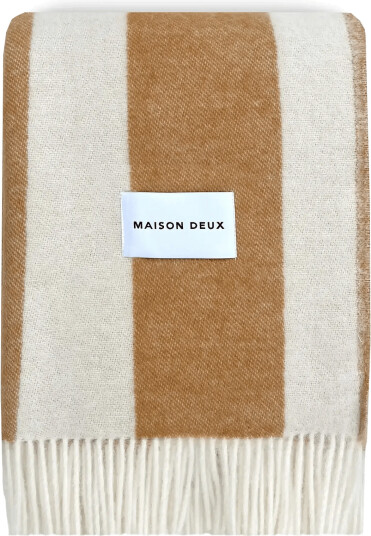Maison Deux Rough Stripe Blanket   Beige   130X 200CM