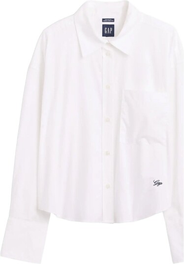 GAP Organic Cotton Poplin Oversized Crop Shirt GAP LOGO L
