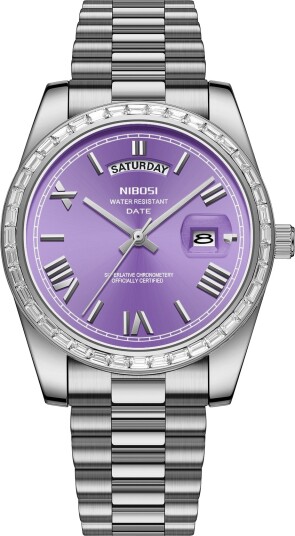 Nibosi Day Date President Silver Purple