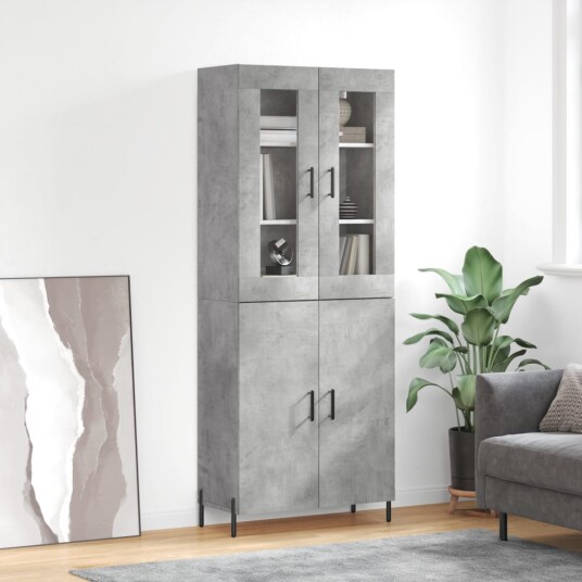 Highboard betonggrå 69,5x34x180 cm konstruert tre Highboard betonggrå 69,5x34x180 cm konstruert tre
