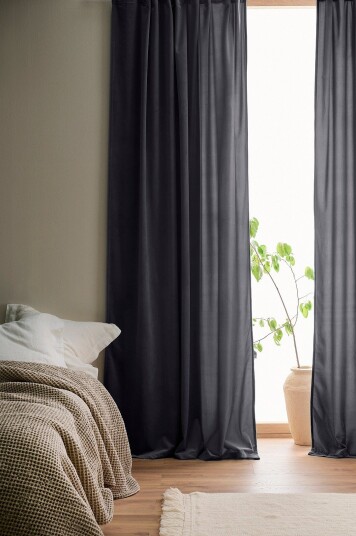 Ellos Home Gardin med multibånd Nora i fløyel 2 pk Grå