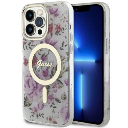 Guess Gjennomsiktig Hardcase med Blomsterdesign til iPhone 14 Pro Max 6,7" MagSafe