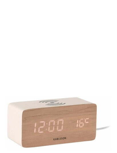 KARLSSON Alarm Clock Block W. Phone Charger Led White Wash Veneer White Led H 7.1CM
