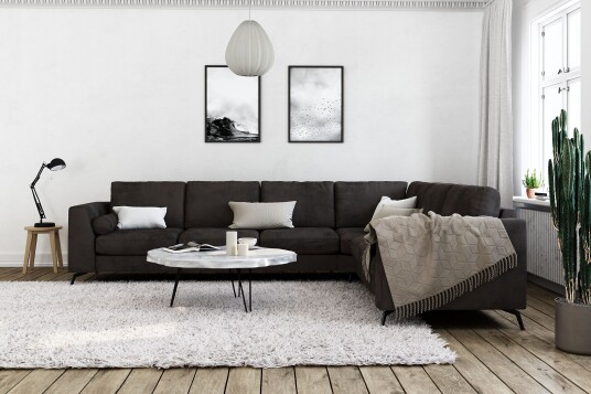 Ocean Lyx 5 seters Vendbar L formet Hjørnesofa i Fløyel   Mørk grå