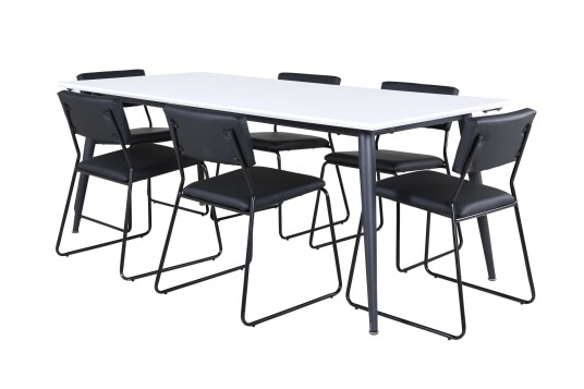 Venture Design Jimmy & Kenth spisegruppe Svart/hvit 6 stoler & bord 195 x 90 cm