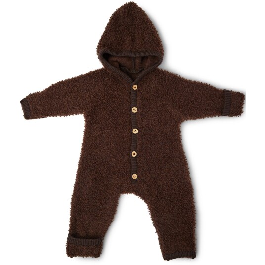 Smallstuff Brown Jumpsuit Bouclé Merinoull med Knapper og Hette 92-98