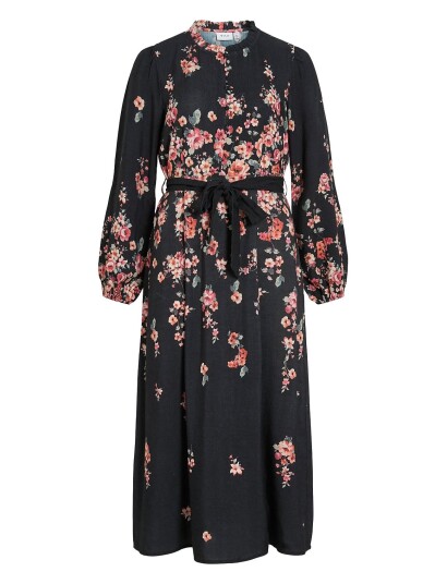 Vila Vielma Bai O Neck Ls Ankle Midi Dress/Ln Black 34