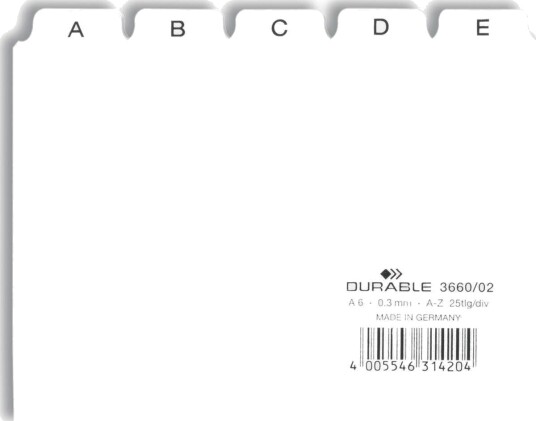 Durable Inndeler 25 5 X 5 Deler Fortrykt: A Z Hvit