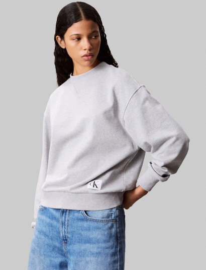 Calvin Klein Jeans A- Ls Badge Logo Terry Crew Nk - Grey - XXS