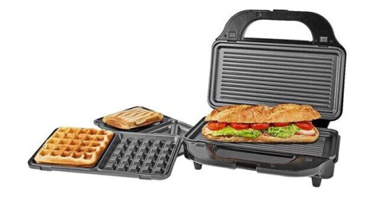 Nedis Vaffeljern KAMG120FBK - sandwich maker / waffle maker / grill - black / silver