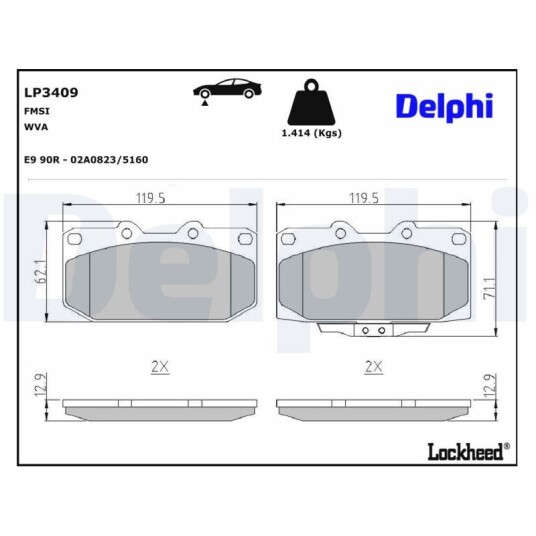 Bremseklosser DELPHI LP3409 Bremseklosser DELPHI LP3409