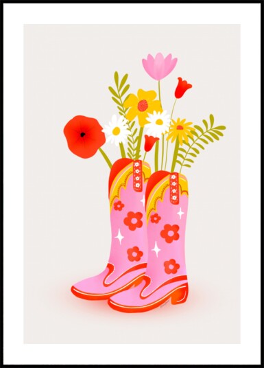 Pink Cowboy Boots Flowers Plakat / 30x40