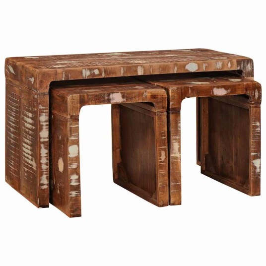 Sluttbord 3 pcs Flerfarget gjenvunnet heltre