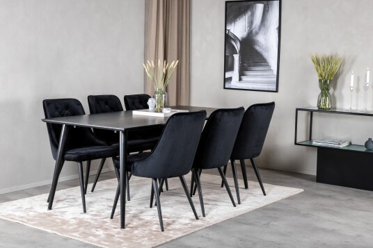 Venture Home Spisegruppe Larrinzar 180 cm inkl. 6 Chantor Lyx Stoler Fløyel/Svart