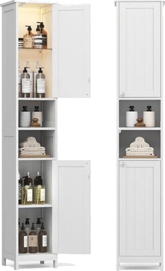 Baderomsskap 170 x 30 x 30 cm   høyt og smalt oppbevaringsskap med belysning