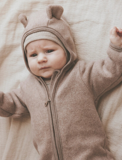 Huttelihut Pram Suit Ears Cot. Fleece Beige 98