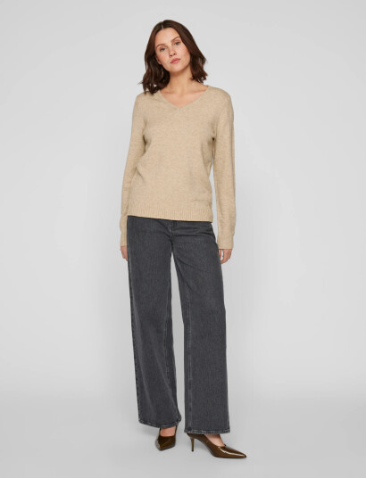 Vila Viril V-Neck L/S  Knit Top - Noos - Beige - XL