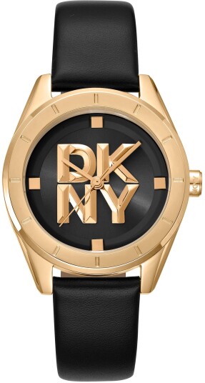 DKNY Dameklokke DK1L016L0025 Chambers Midi Sort/Lær Ø34 mm