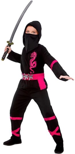 Wicked Costumes Ltd Power Ninja, Rosa / Sort, 8-10 år