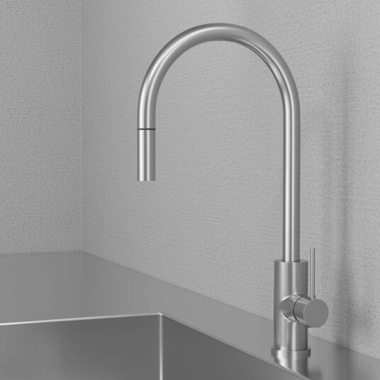 Primy Steel Accent Kjøkkenbatteri Med avstengning, Rustfritt stål Primy Steel Accent Kjøkkenbatteri Med avstengning, Rustfritt stål